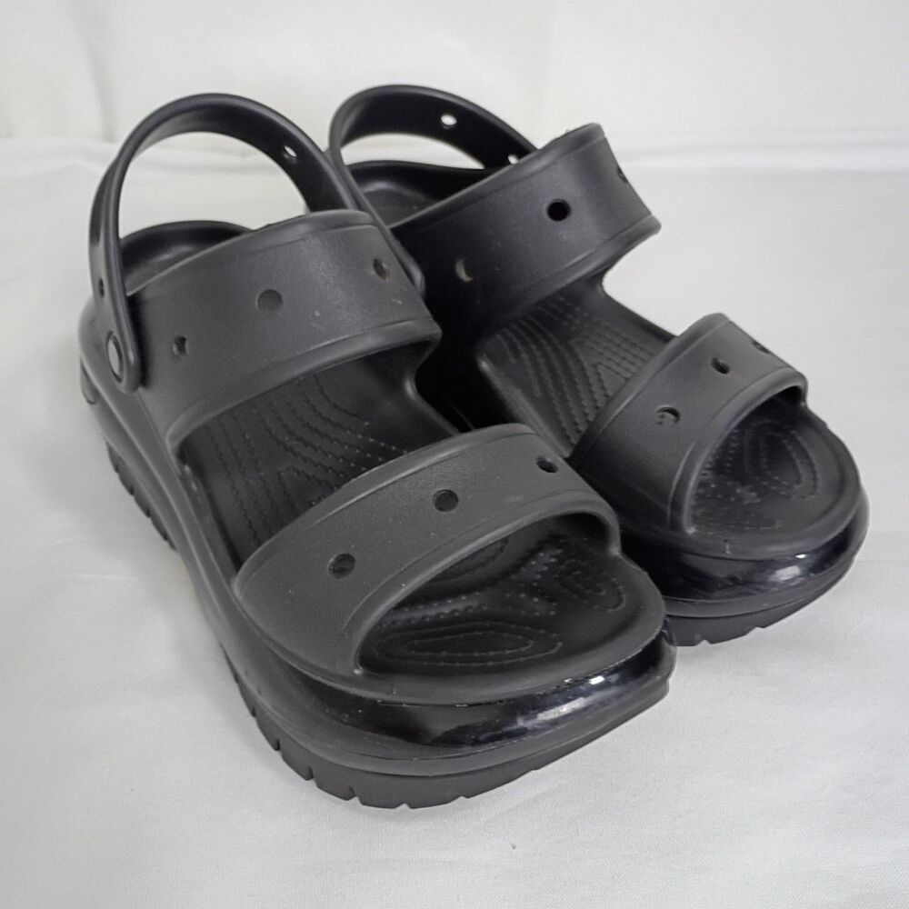 Crocs Classic Mega Crush Womens 8 Mens 6 Platform Wedge Slingback Sandals Black